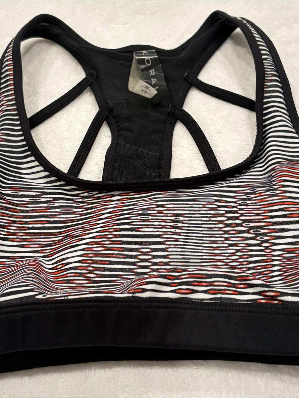 Koral Sports Bra XS Black White Red Strappy Racerback Medium Support Made in USA